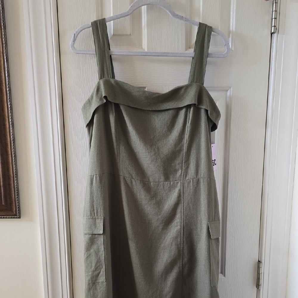 SO BRAND WOMEN'S JUNIOR SIZE GREEN LINEN CARGO LINED MINI DRESS SIZE 13